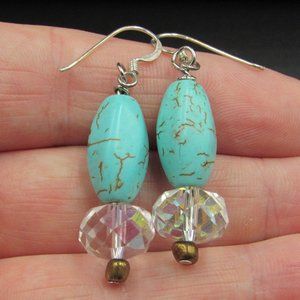 Sterling Blue Faux Stone & Clear Crystal Earrings